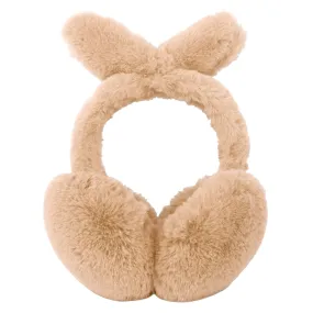 Simplicity Women's Earmuffs Plush Bunny Ear Foldable Winter Ear Muffs, Khaki