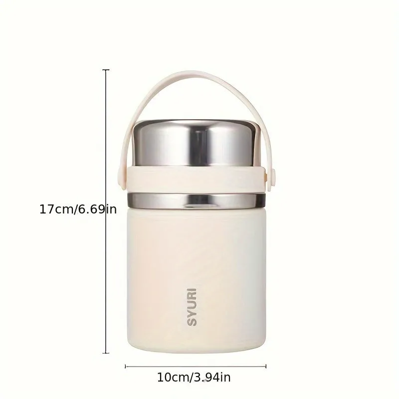 1pc, Thermal Insulated Food Jar - 600ml Stainless Steel Cylindrical Container with Spoon - Keeps Food Hot or Cold for Hours, Perfect for School, Office, Travel, and Outdoor Activities