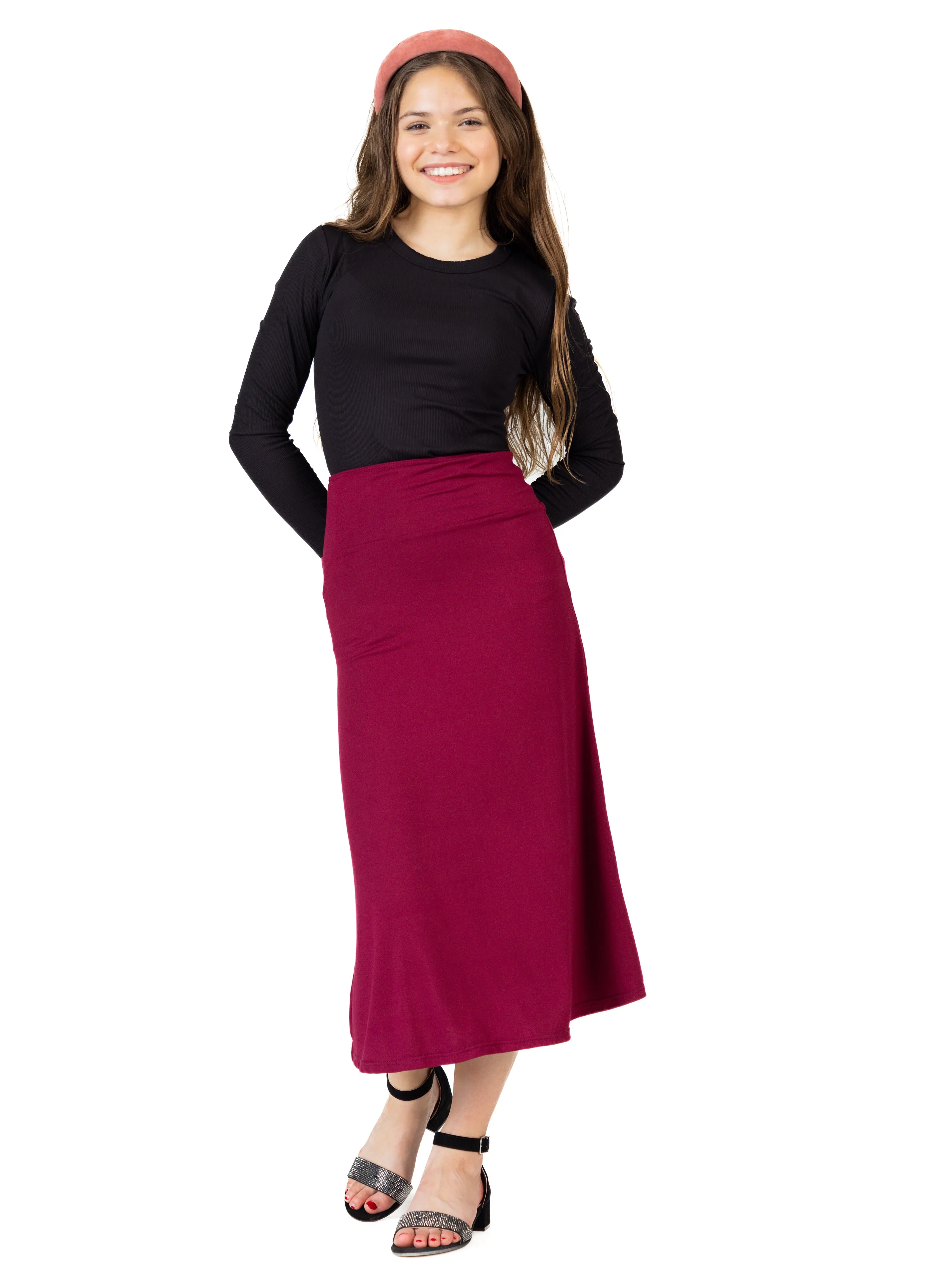 24seven Comfort Apparel Elastic Waistline Girls Maxi Skirt