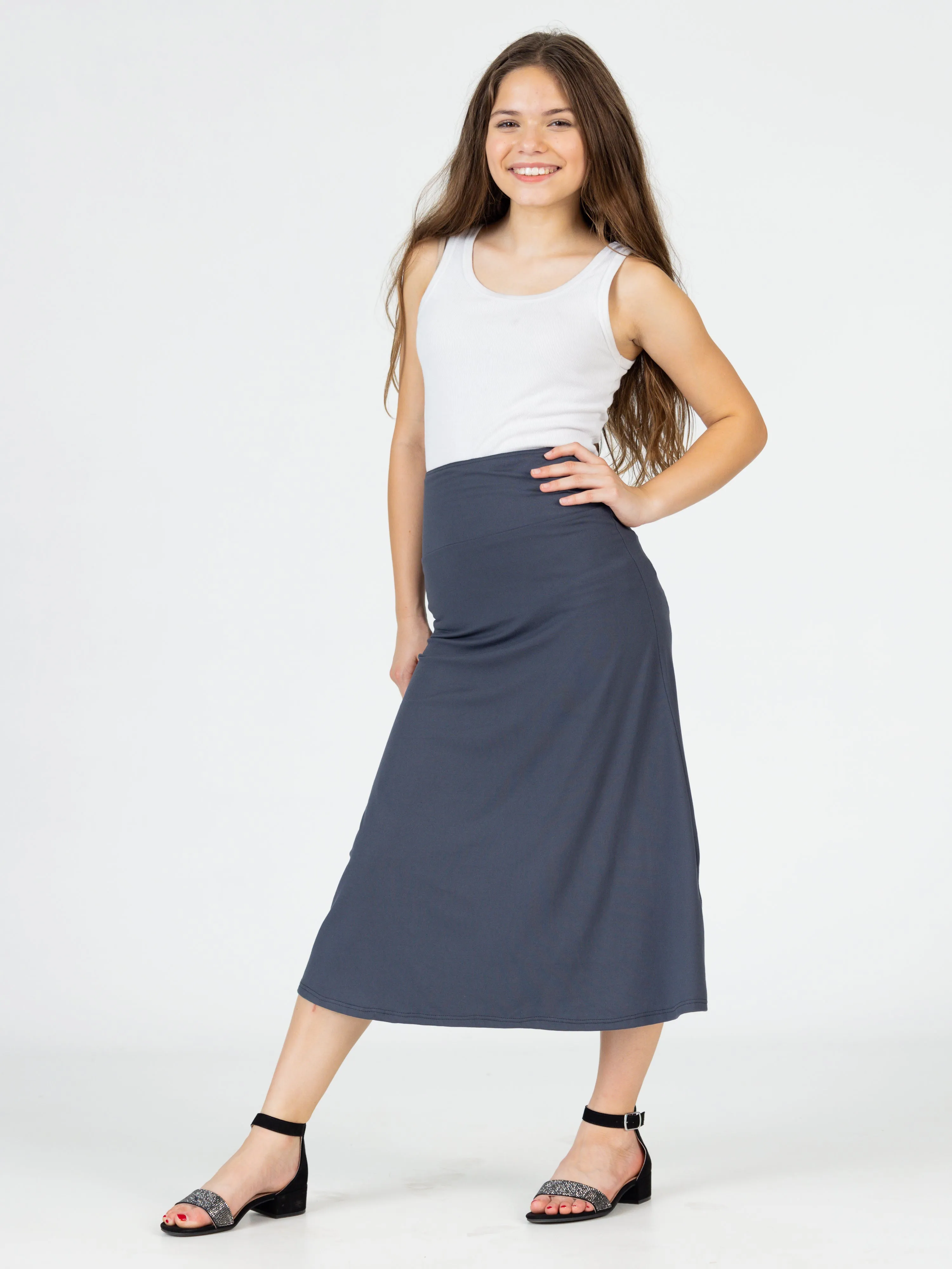 24seven Comfort Apparel Elastic Waistline Girls Maxi Skirt