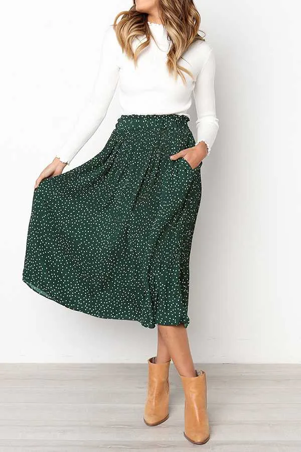 90s Fashion Retro Elastic Waist Paisley Ruffle Midi Skirt