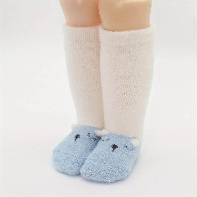 A Pair Of Baby Girl's Adorable Knee High Socks, Knitted Thickened Thermal Casual Comfy Socks, Winter