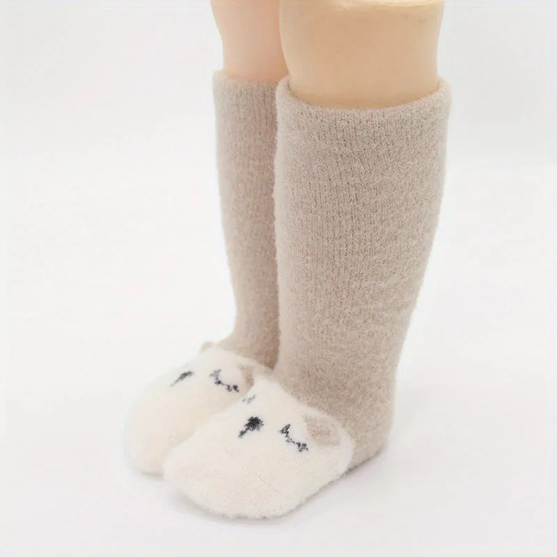 A Pair Of Baby Girl's Adorable Knee High Socks, Knitted Thickened Thermal Casual Comfy Socks, Winter