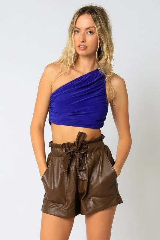 Aelwen One Shoulder Crop Top Cool Purple