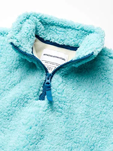 Amazon Essentials Girls' Sherpa Fleece Quarter-Zip Jacket, Aqua Blue, X-Small