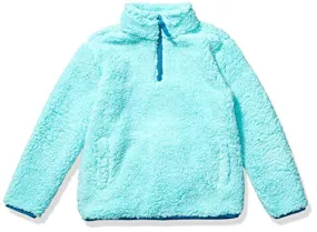 Amazon Essentials Girls' Sherpa Fleece Quarter-Zip Jacket, Aqua Blue, X-Small