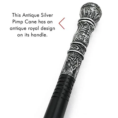 Antique Silver Walking Cane - Elegant Vintage Prop Stick Dress Canes Costume Accessories for Adults and Kids