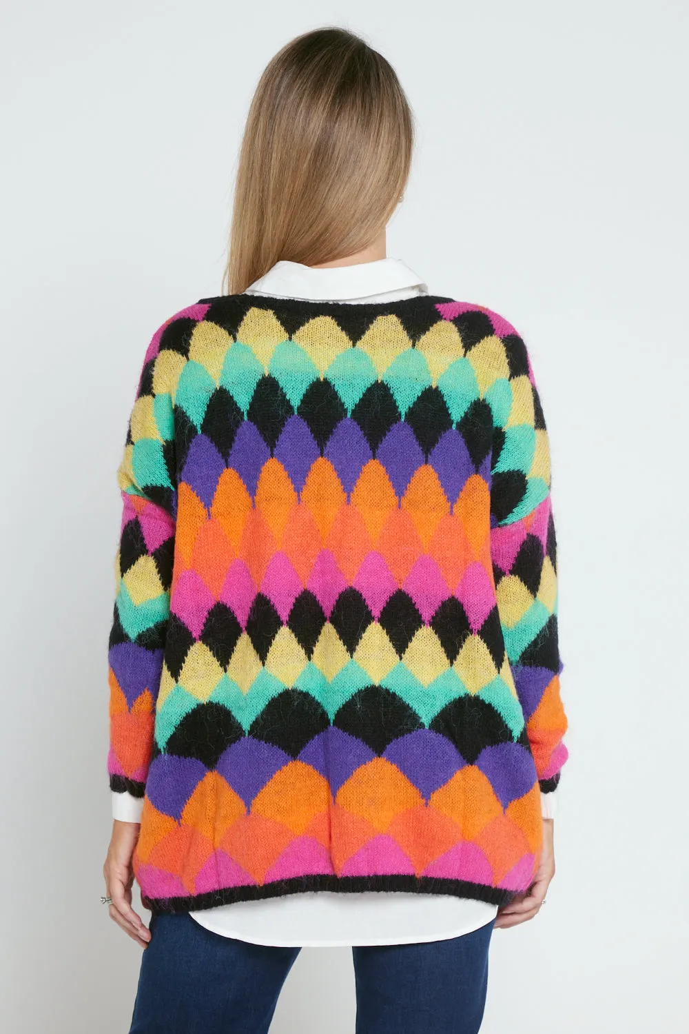 Argyle Knit Jumper - Black/Rainbow