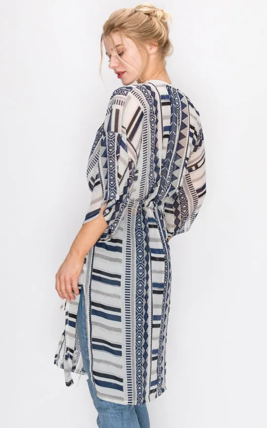 AV321 Printed Kimono with String Waist