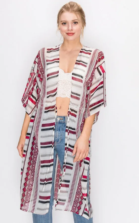 AV321 Printed Kimono with String Waist