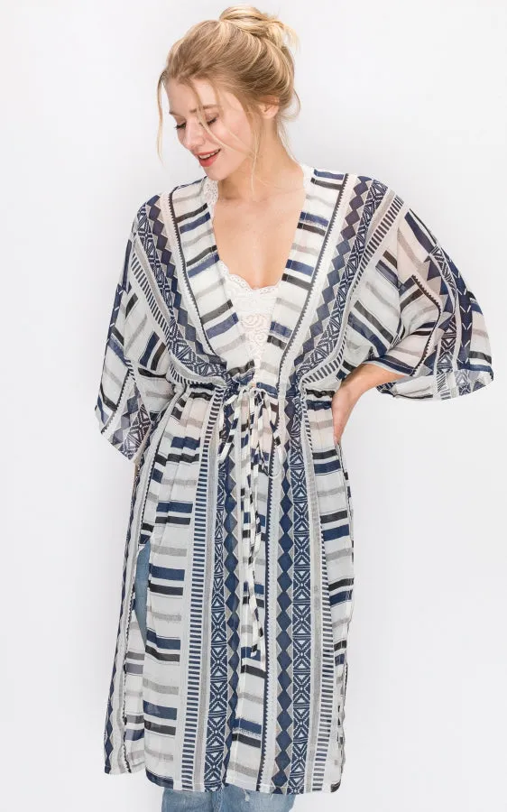 AV321 Printed Kimono with String Waist