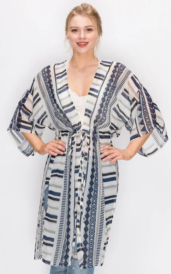 AV321 Printed Kimono with String Waist