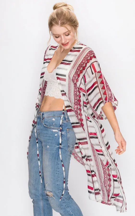 AV321 Printed Kimono with String Waist