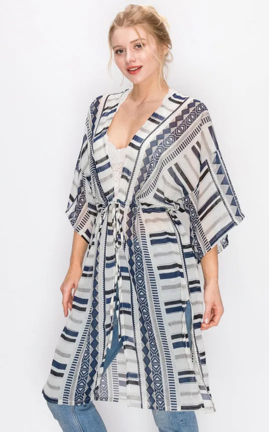 AV321 Printed Kimono with String Waist