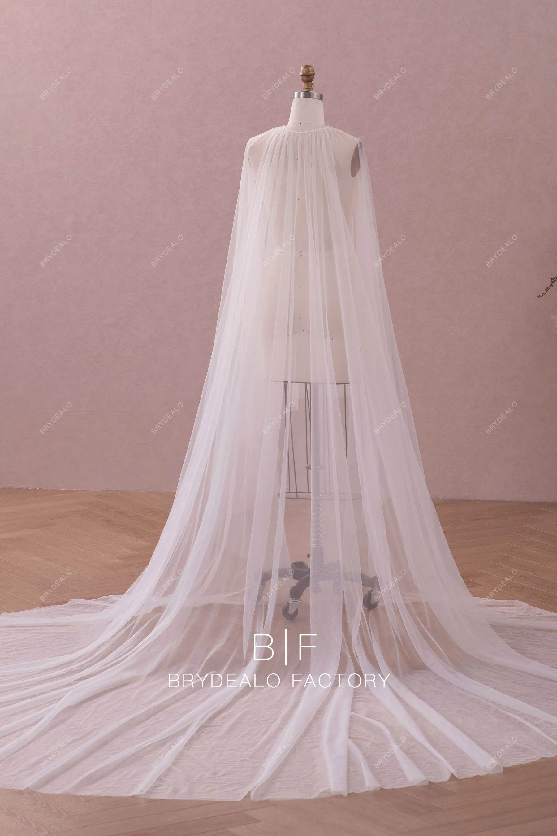 Beaded Neck Royal Length Bridal Cape Veil Wedding Separates