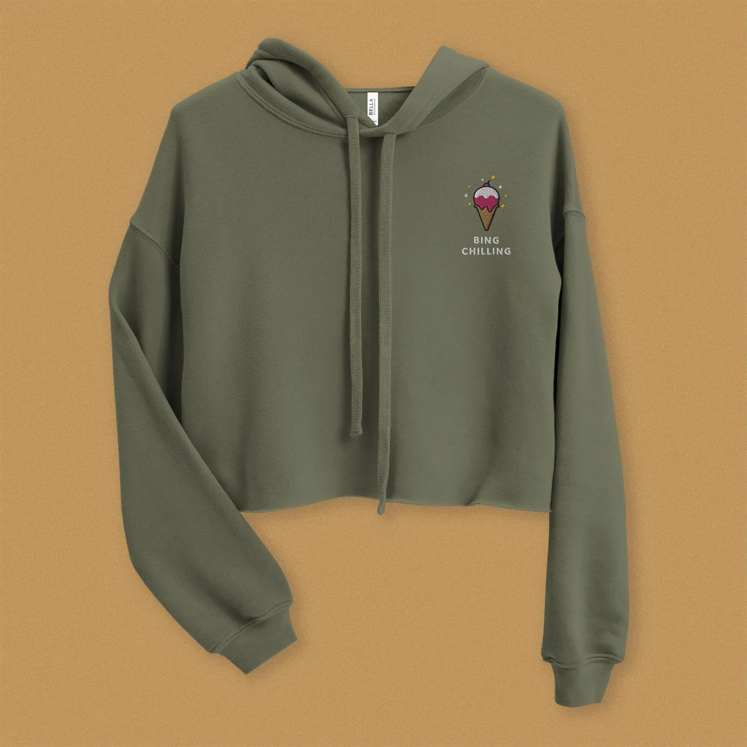 Bing Chilling Embroidered Crop Hoodie