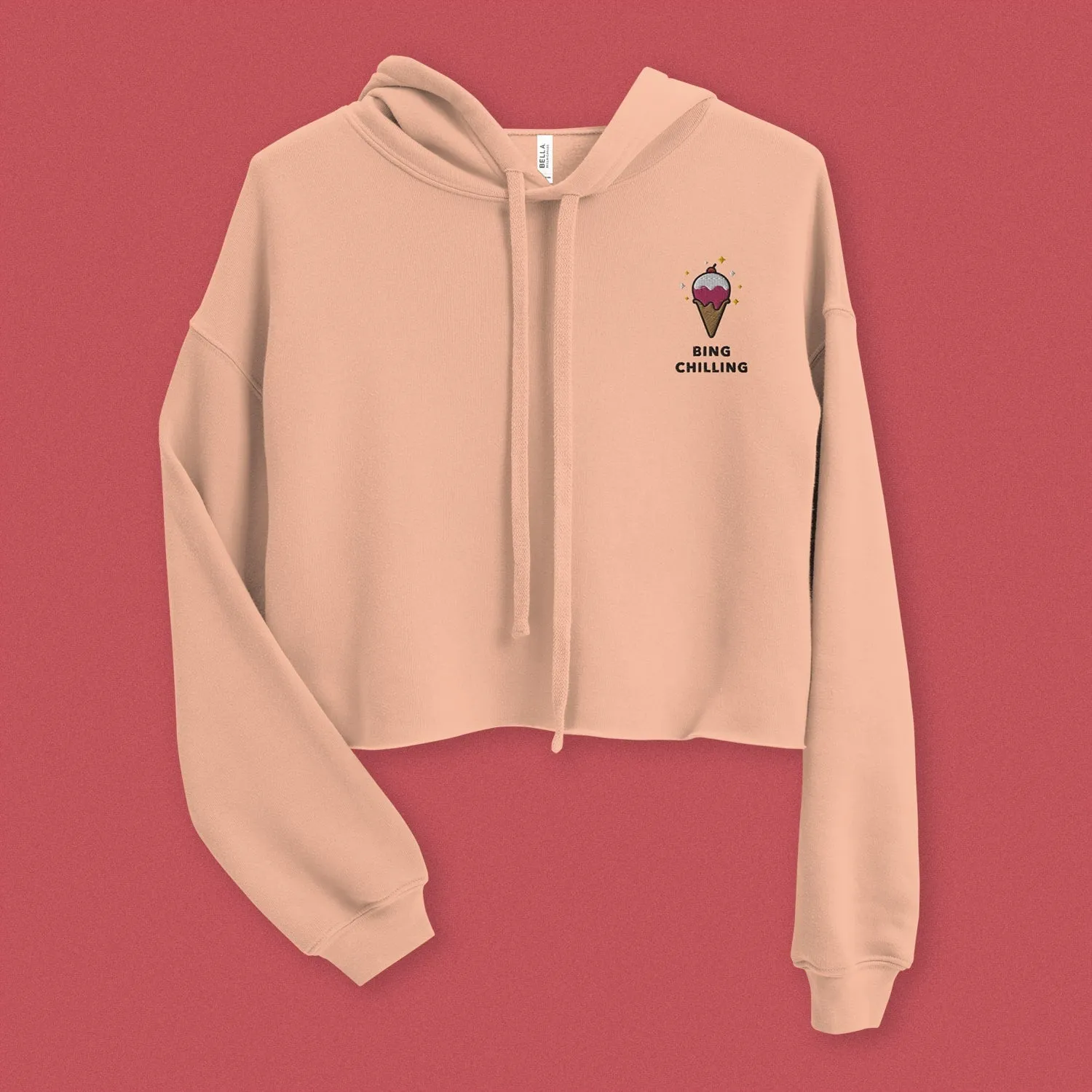 Bing Chilling Embroidered Crop Hoodie