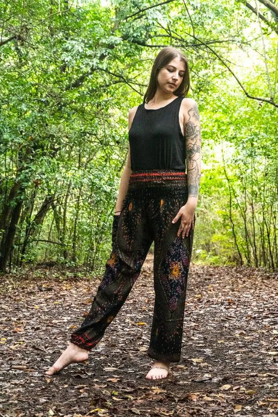 Black PEACOCK Harem Pants Women Boho Pants Hippie Pants