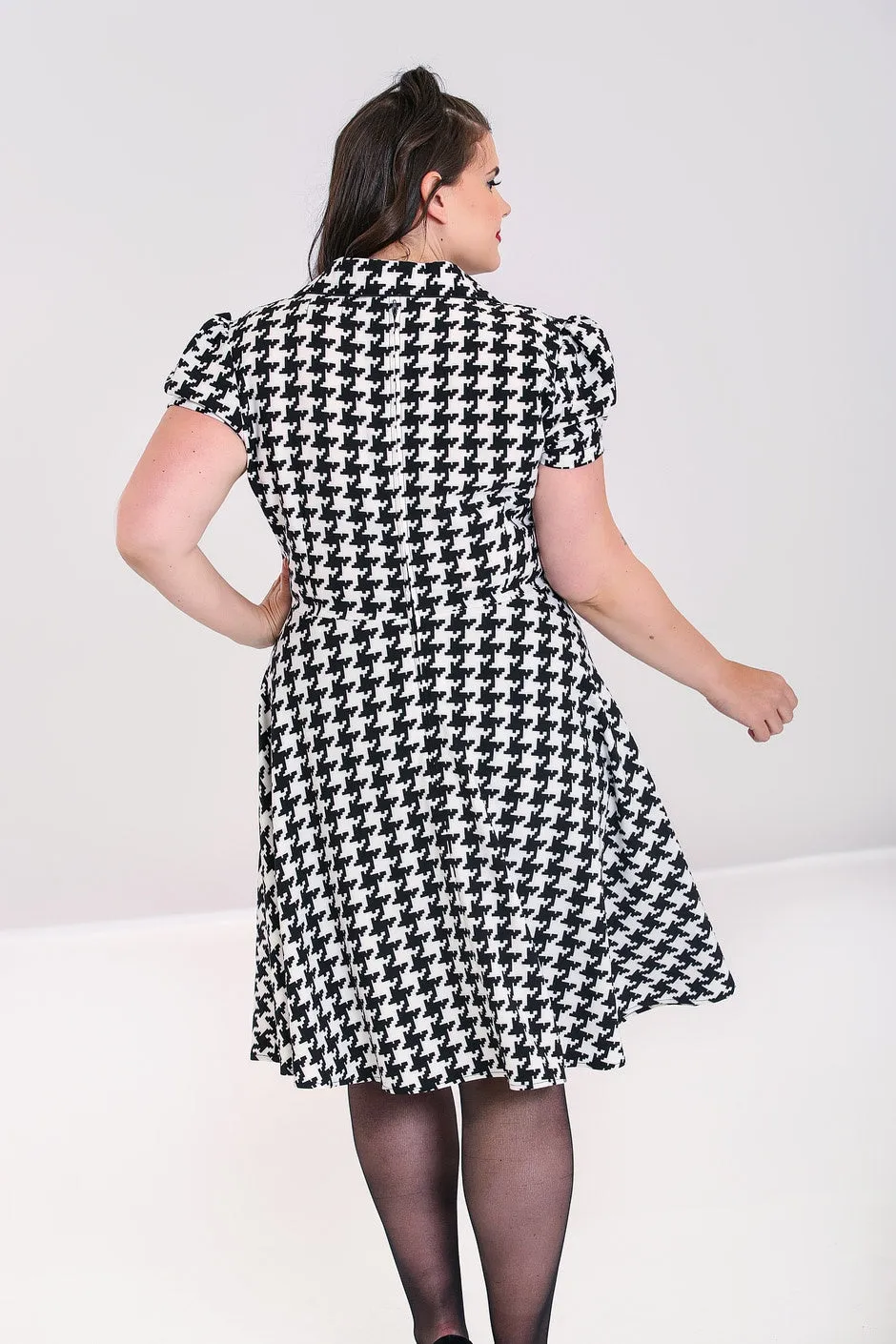 Blake Houndstooth Print Shirtwaist Dress by Hell Bunny - Size S