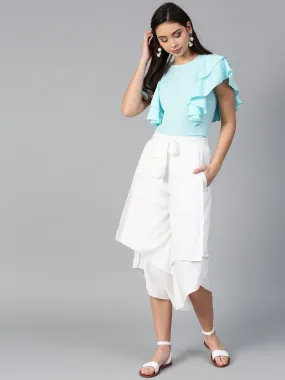 Blue Princess Ruffle Crepe Sleeveless Top & Layered Trouser Set (SKU-BLMG7823)