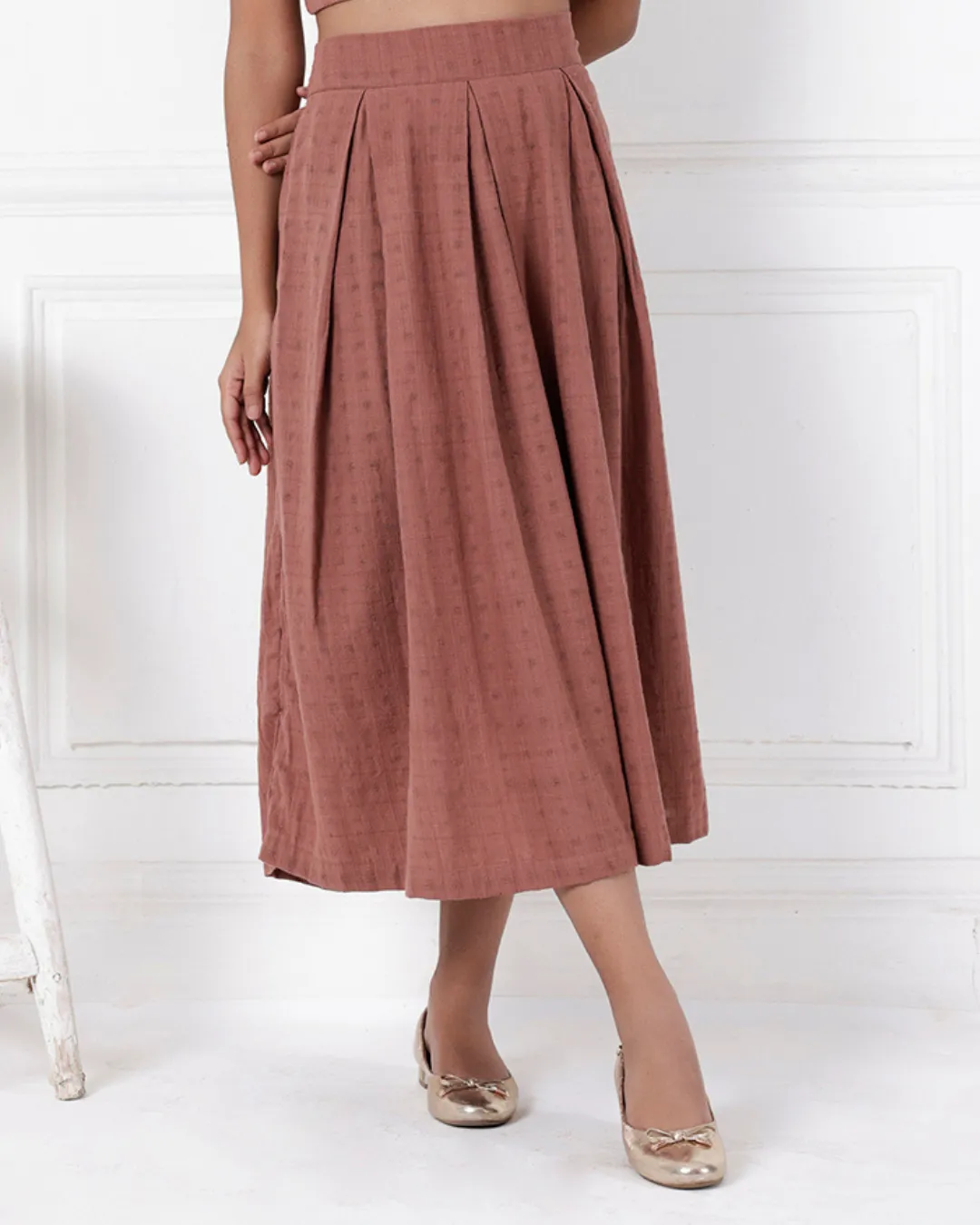 Brown ox pleat Cotton skirt