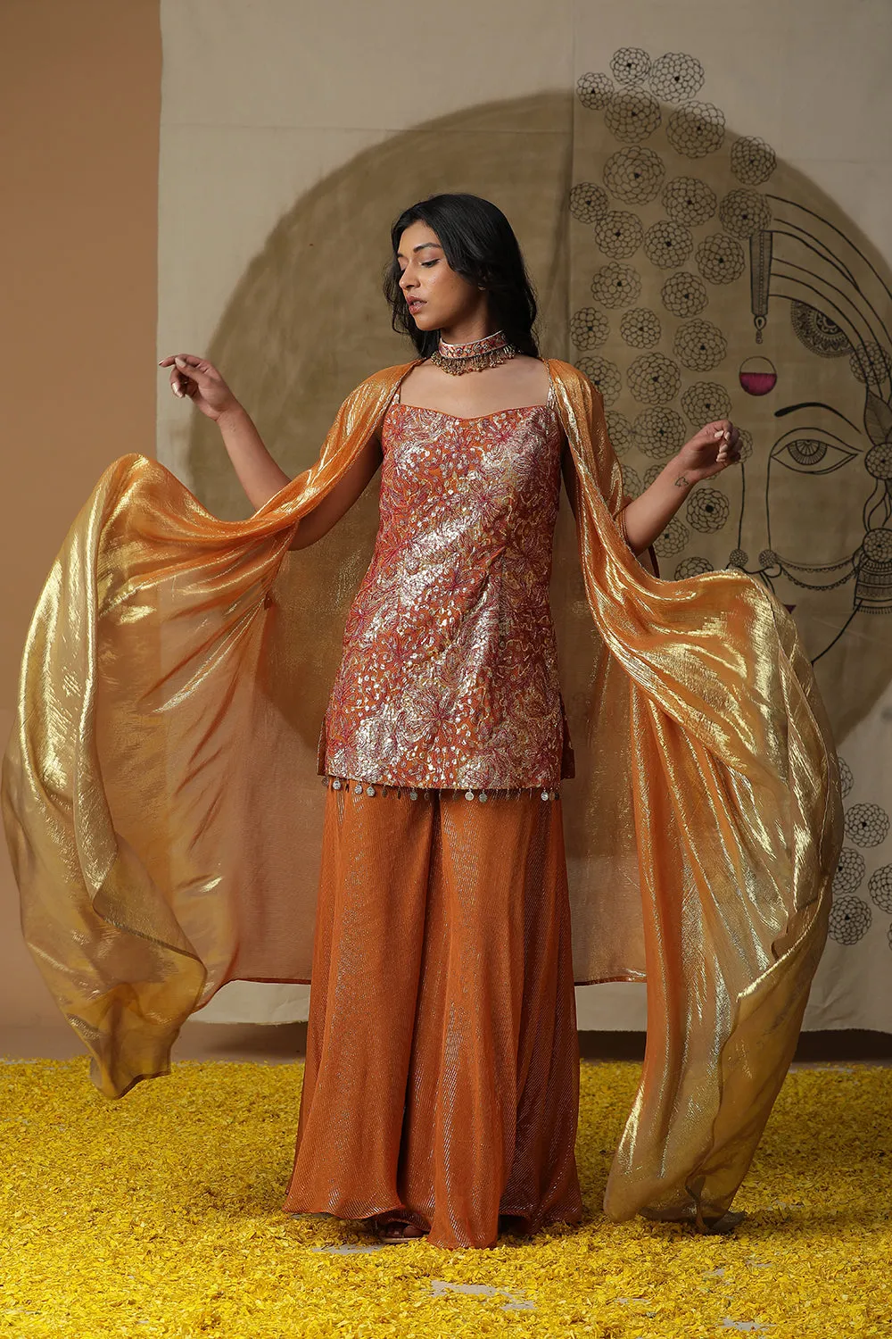 Burnt Orange Kurta Cape Set