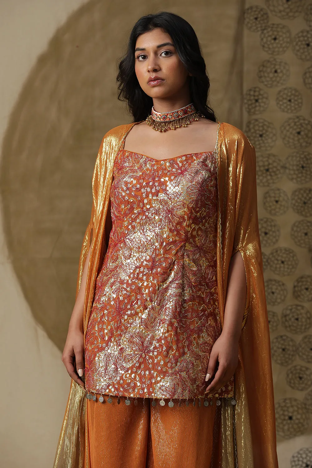 Burnt Orange Kurta Cape Set