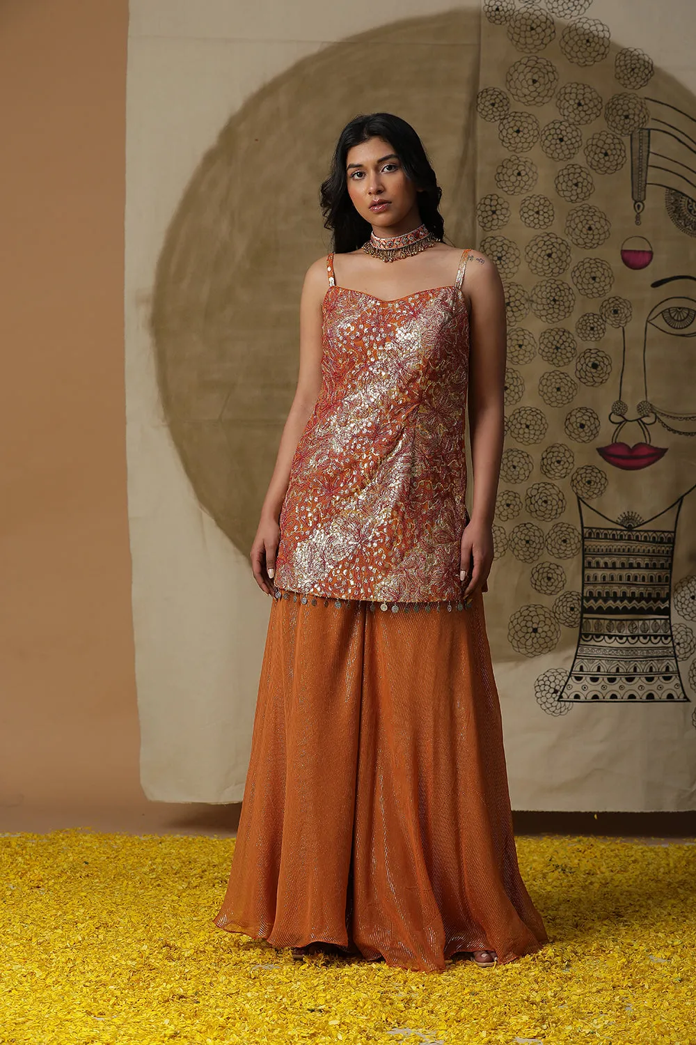 Burnt Orange Kurta Cape Set