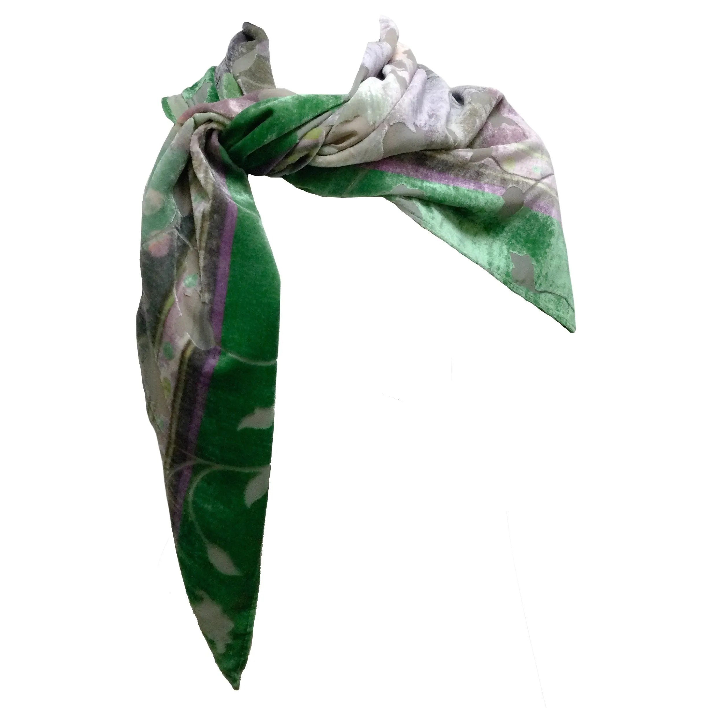 Chanel Green / Purple Leaf Design Square Scarf/Wrap