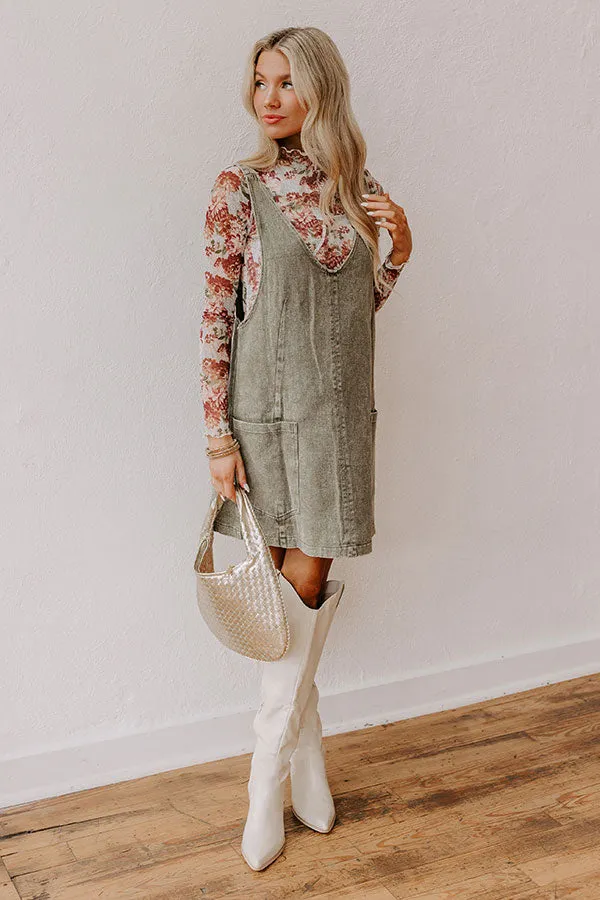 Composed Charm Denim Mini Dress in Olive