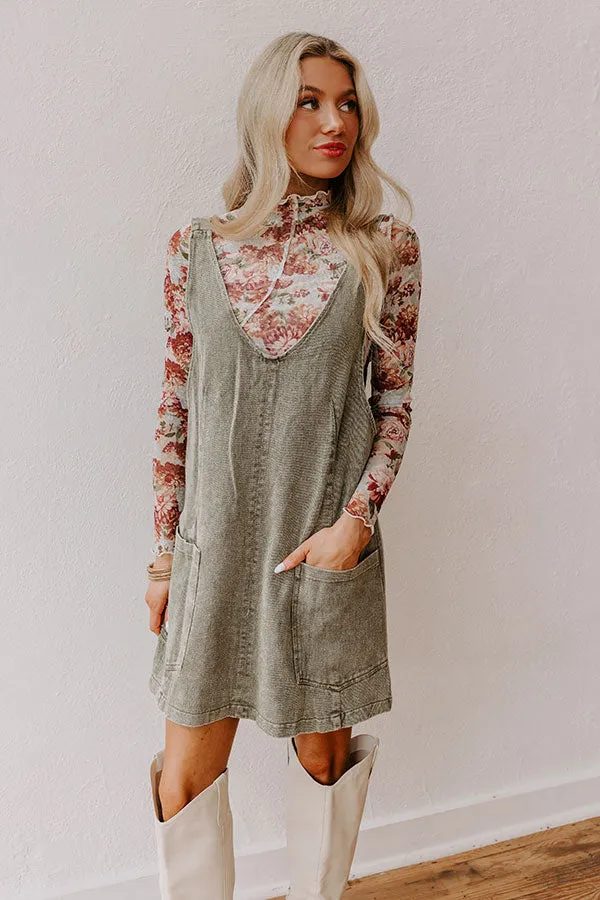 Composed Charm Denim Mini Dress in Olive