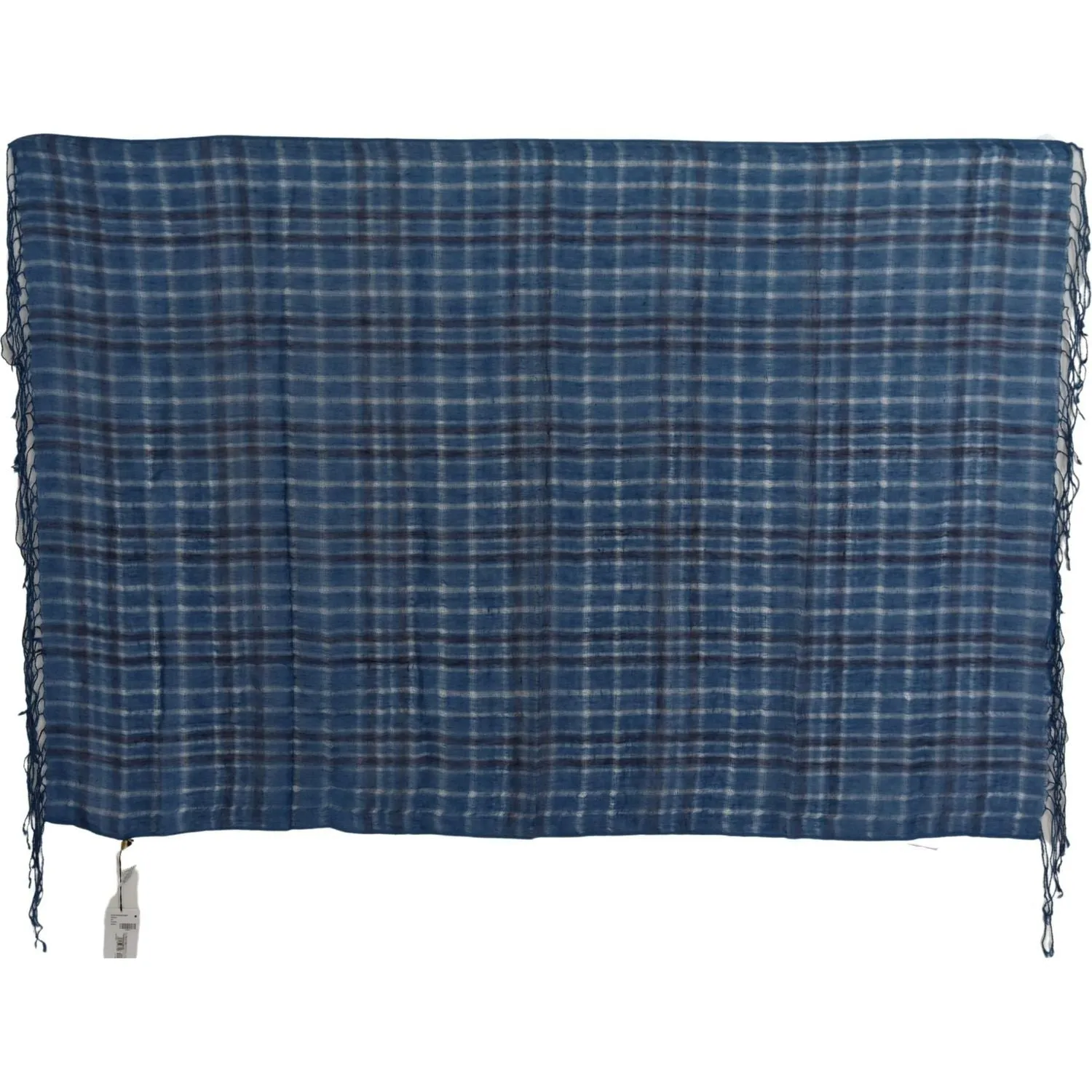 Costume National Chic Linen Fringed Scarf in Blue Checkered