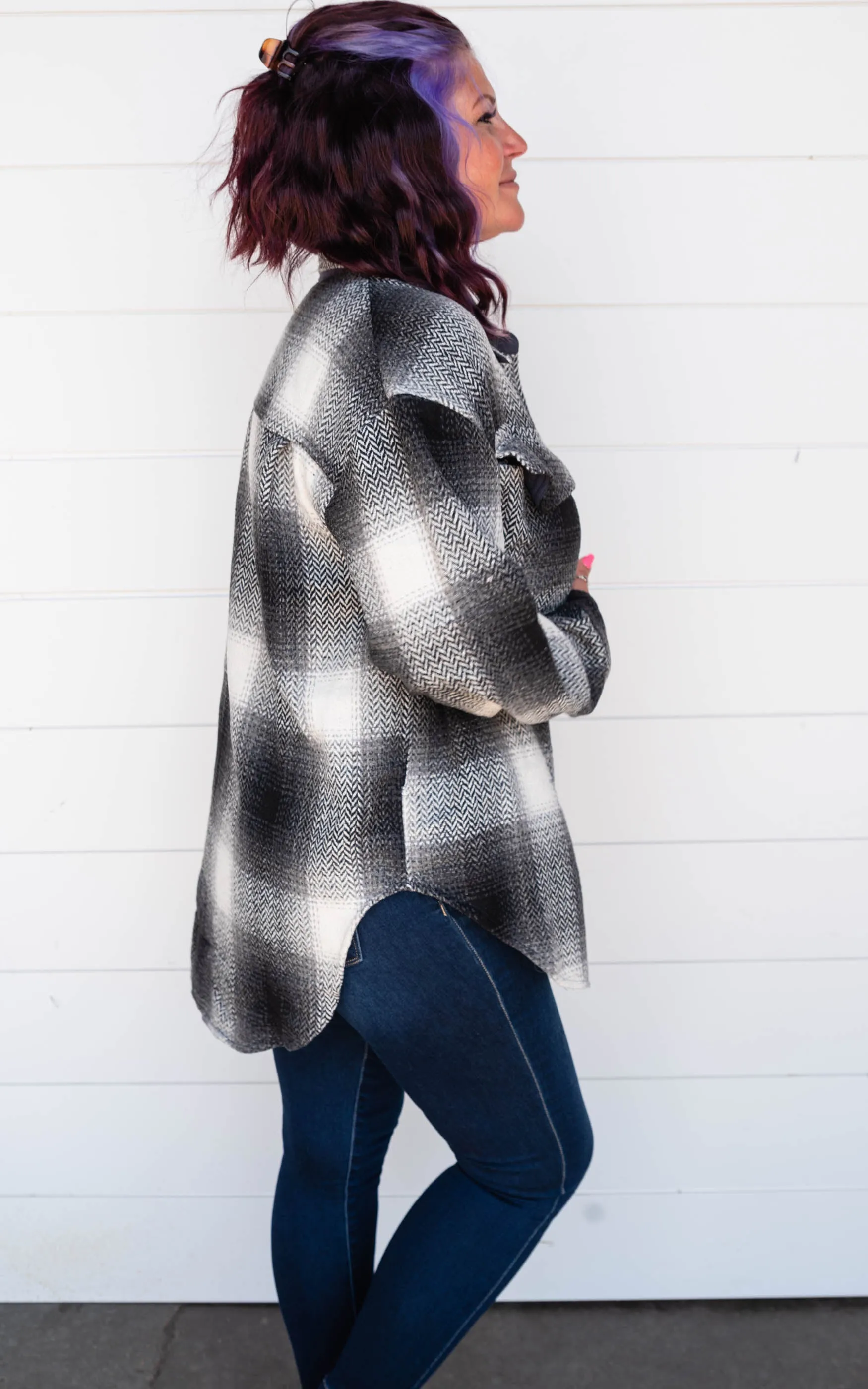 COZY OVERSIZED PLAID BUTTON DOWN SHIRT JACKET - Final Sale