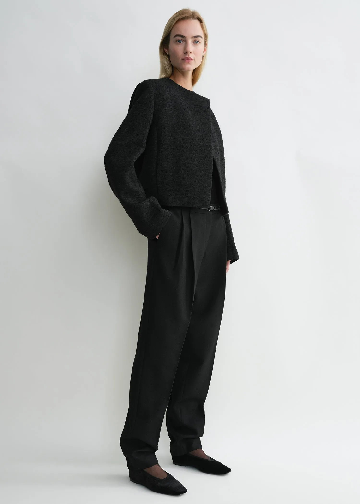 Cropped bouclé jacket black