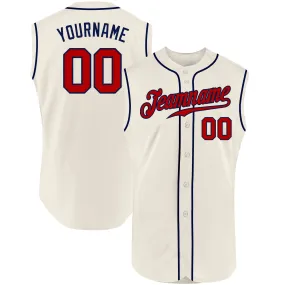 Custom Cream Red-Navy Authentic Sleeveless Baseball Jersey