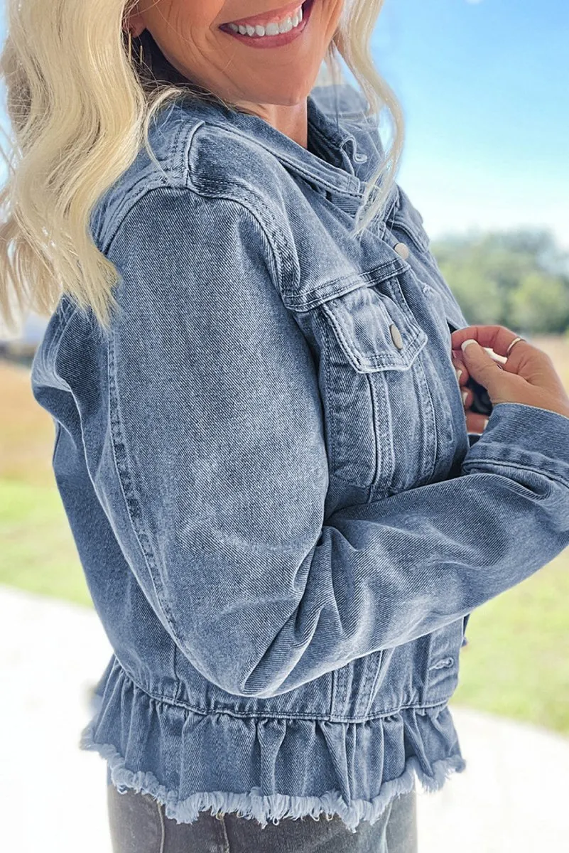 Dani Ruffle Distressed Denim Jacket