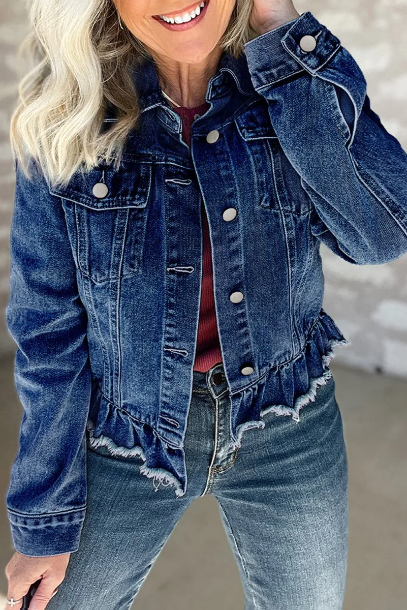 Dani Ruffle Distressed Denim Jacket