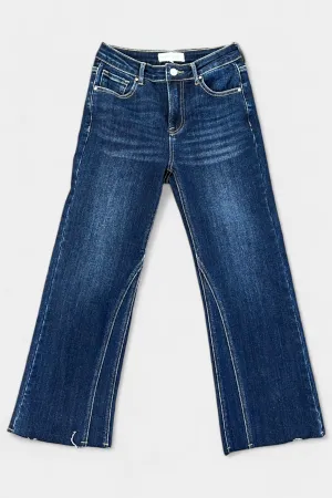 Dark Wash Mid Rise Ankle Flare Jeans