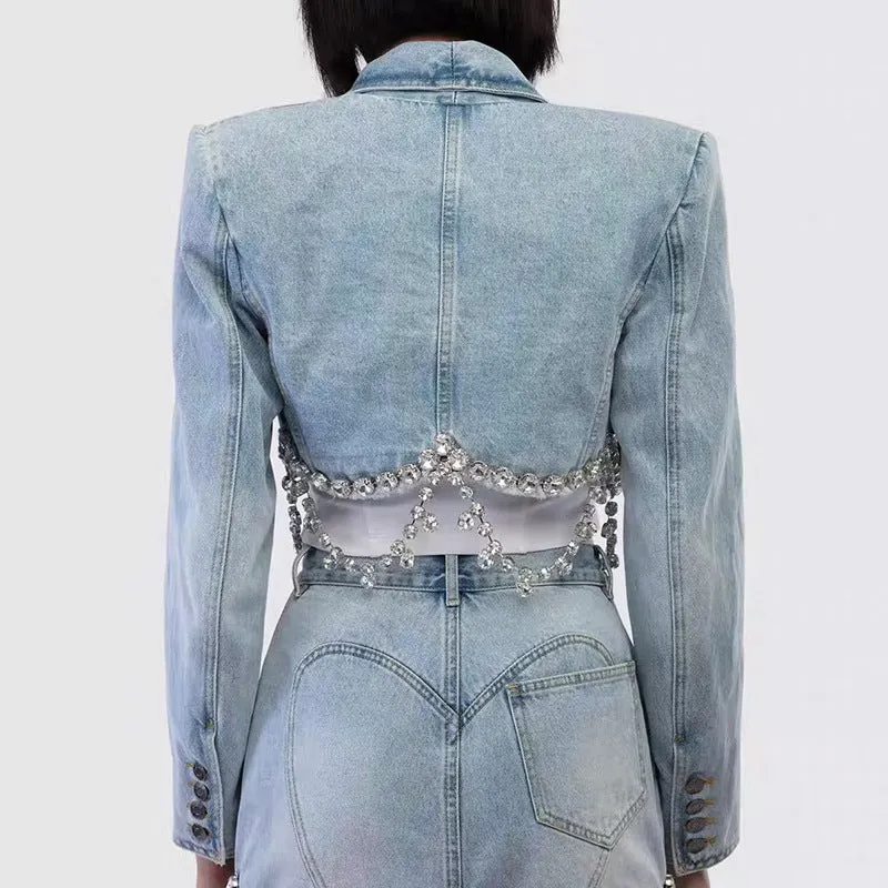 Diamond Chain Decorated Stylish Denim Suit