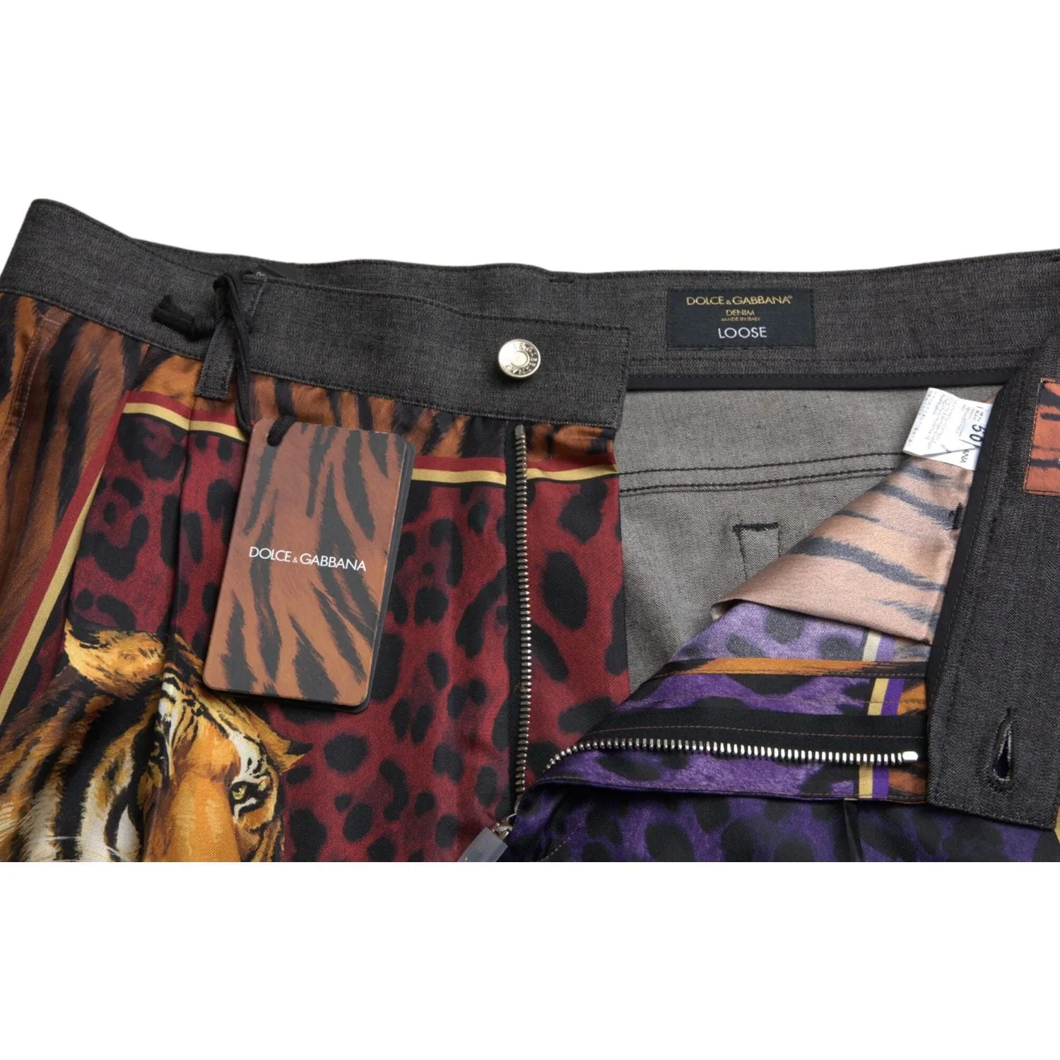 Dolce & Gabbana Multicolor Tiger Print Loose Denim Jeans