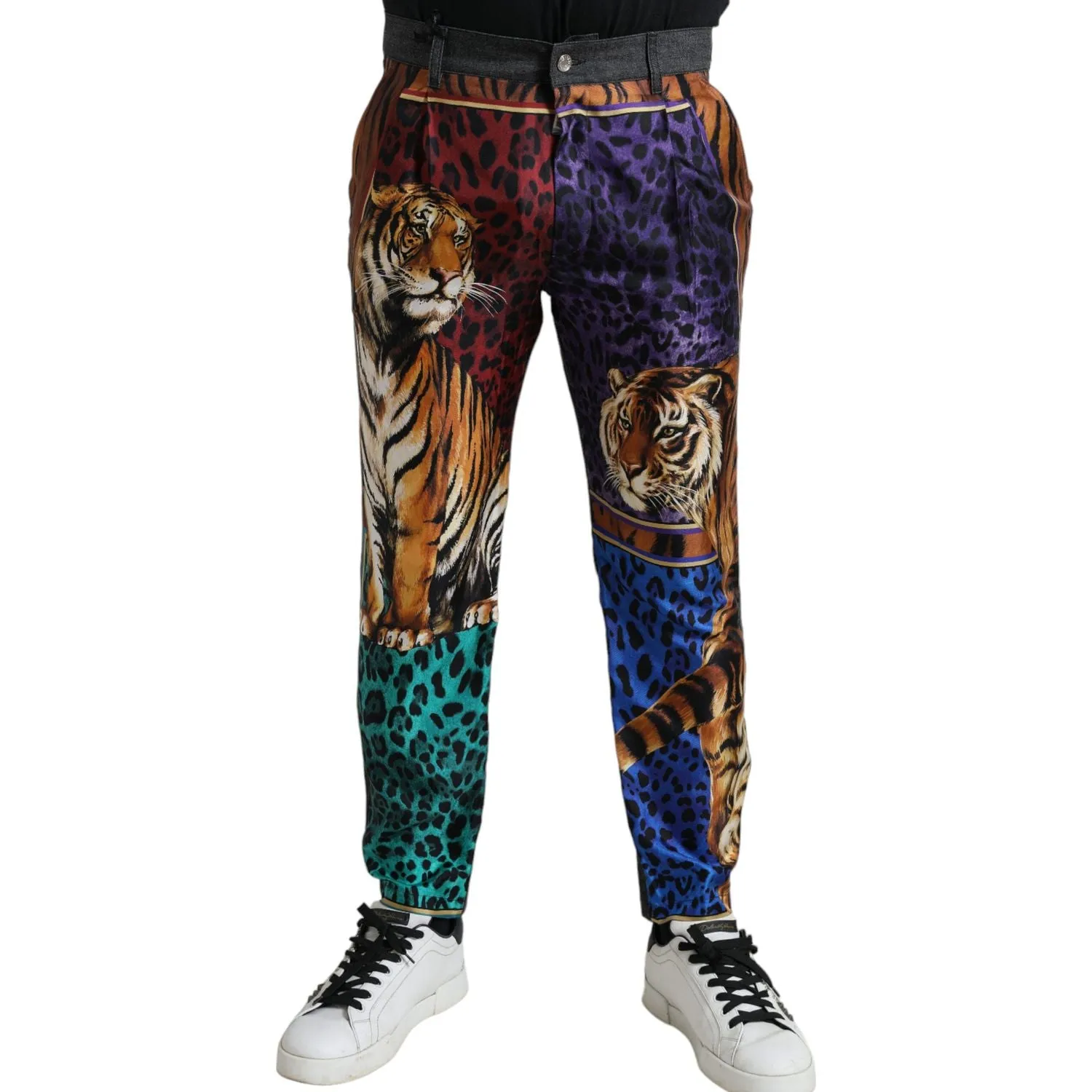 Dolce & Gabbana Multicolor Tiger Print Loose Denim Jeans