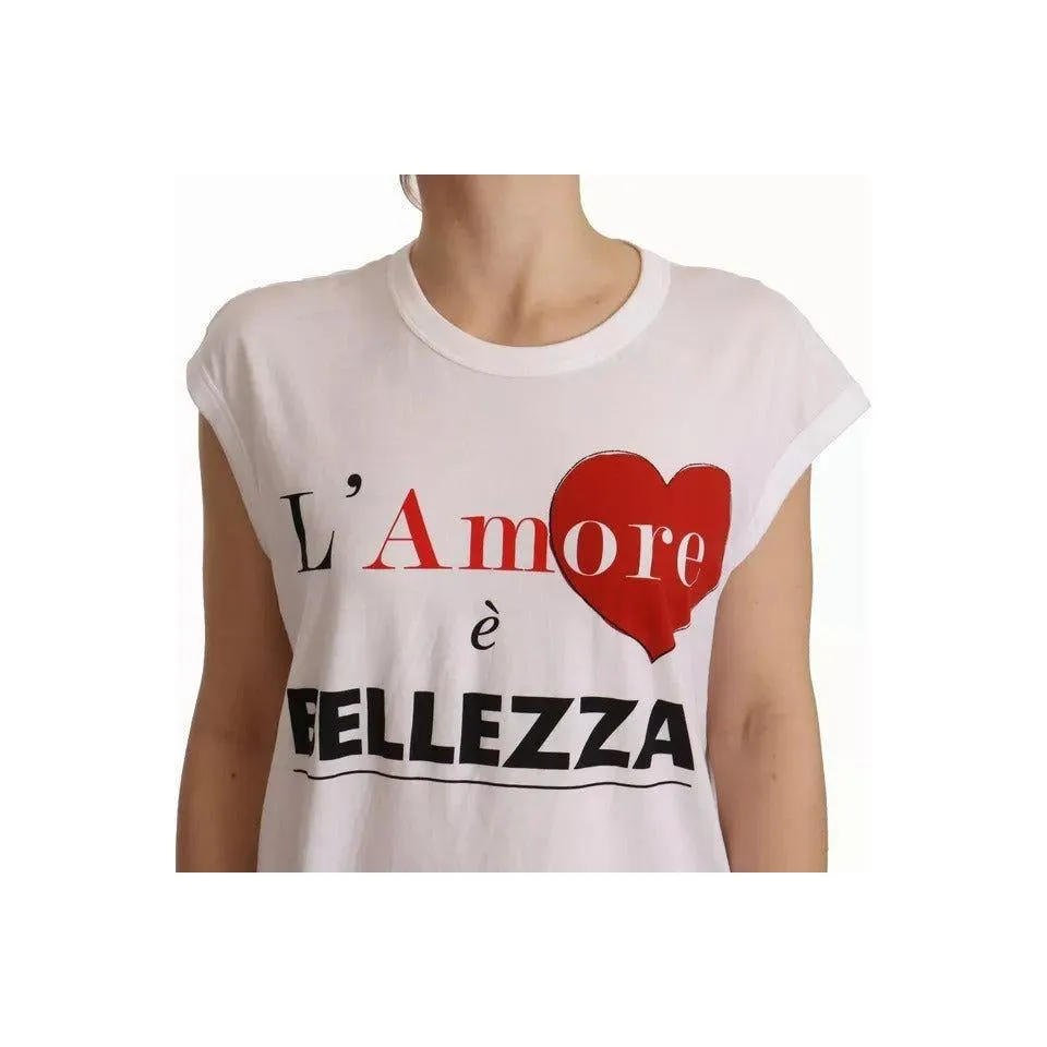 Dolce & Gabbana White L'AMORE Cotton Sleeveless Tank Top T-shirt