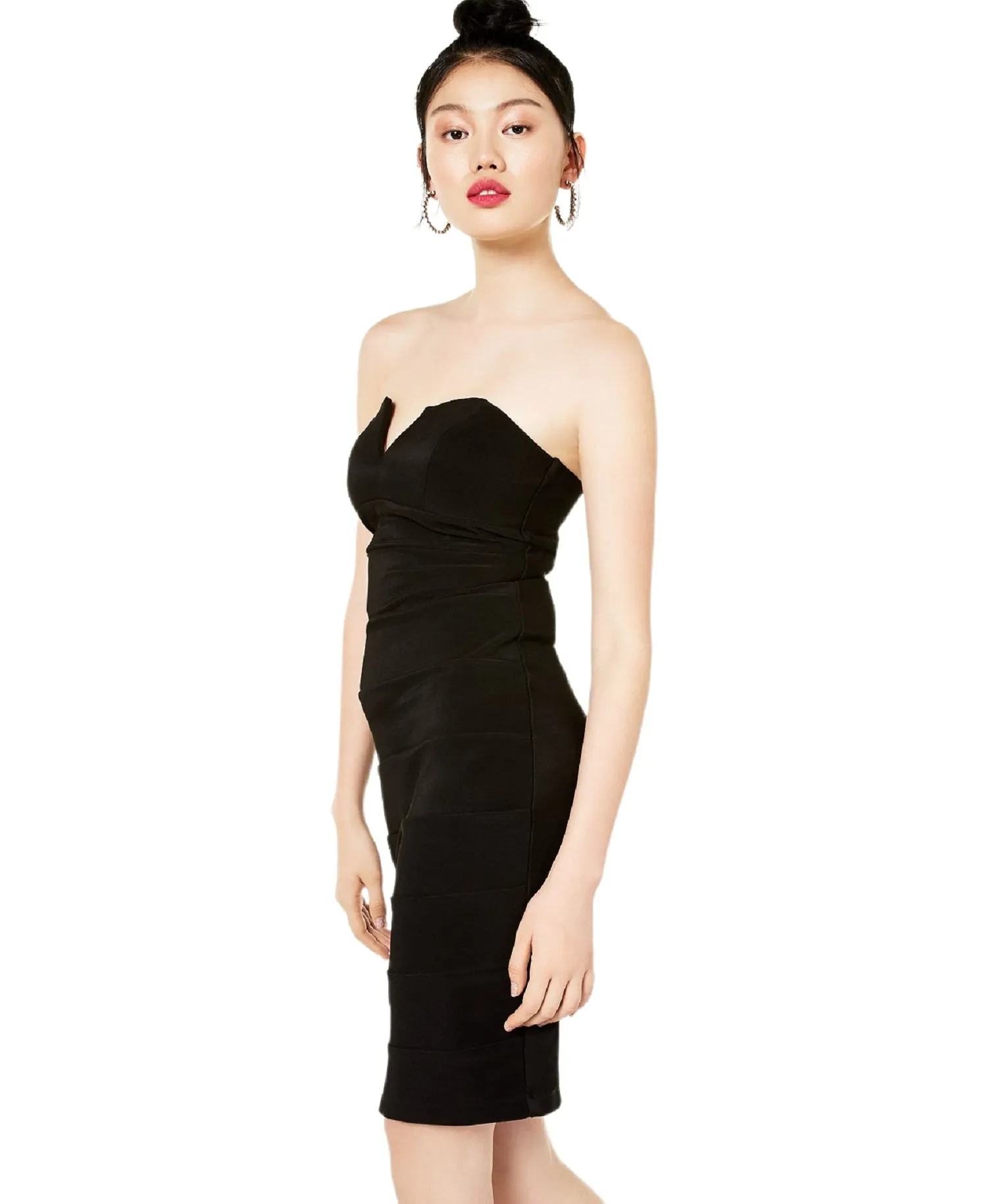 Emerald Sundae Juniors' V-neck Strapless Bandage Dress, Black, L