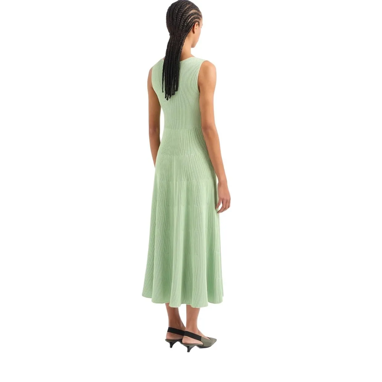 Emporio Armani Light Green Rib Flared Dress