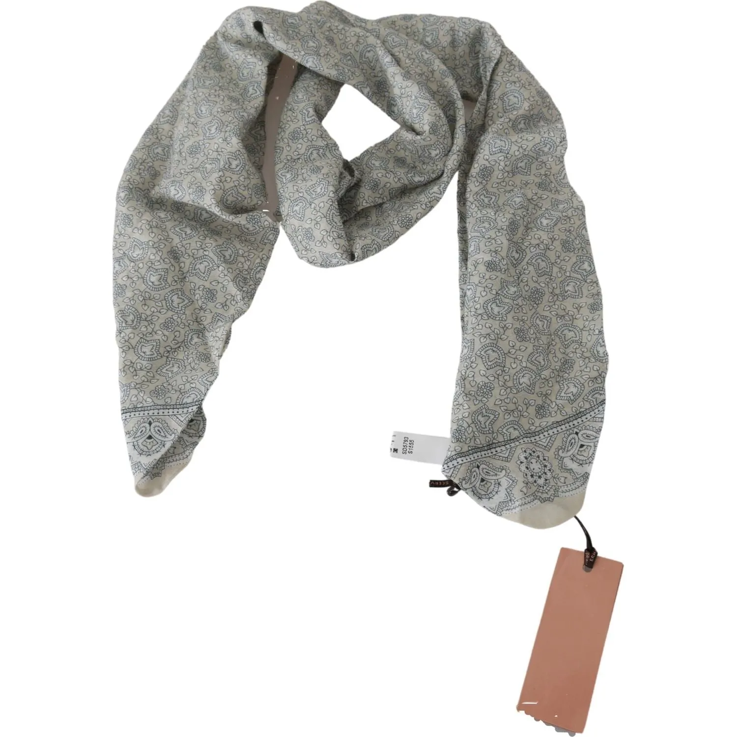 Ermanno Scervino Chic Cotton Scarf in Beige & Blue Fantasy Print