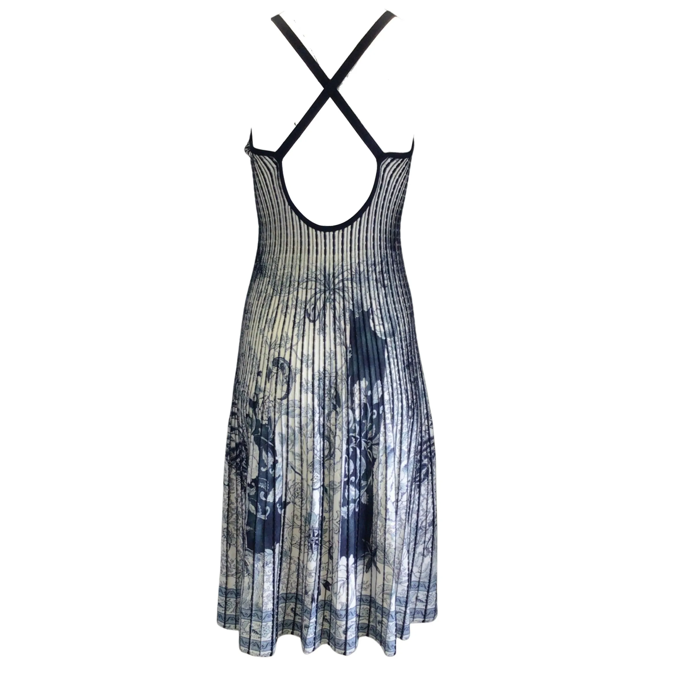 Etro Navy Blue / Ivory Beatrice Printed Sleeveless V-Neck Knit Midi Dress