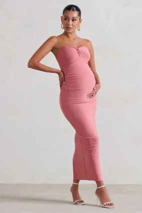 Evita | Pink Maternity Sweetheart Twist Detail Midi Dress