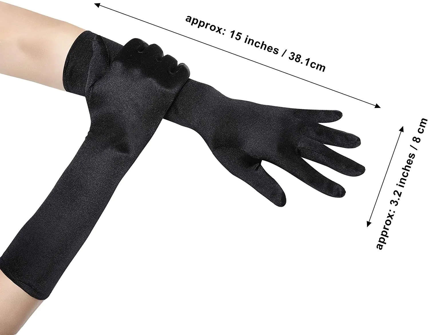 Fancydresswale hand Gloves for women for parties, long colourful satin hand cover 38 cm; Black