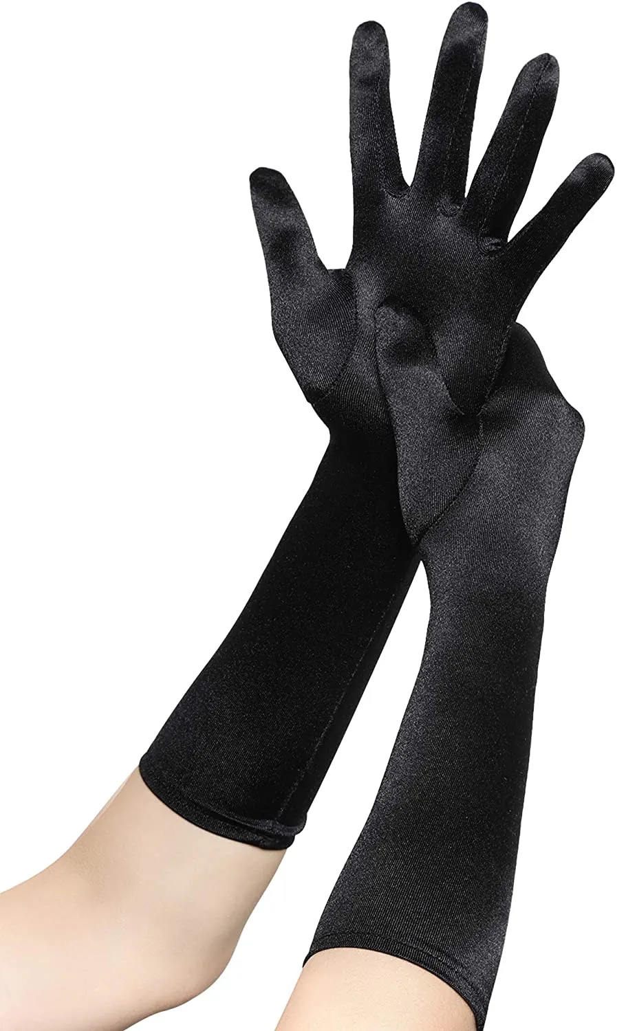 Fancydresswale hand Gloves for women for parties, long colourful satin hand cover 38 cm; Black