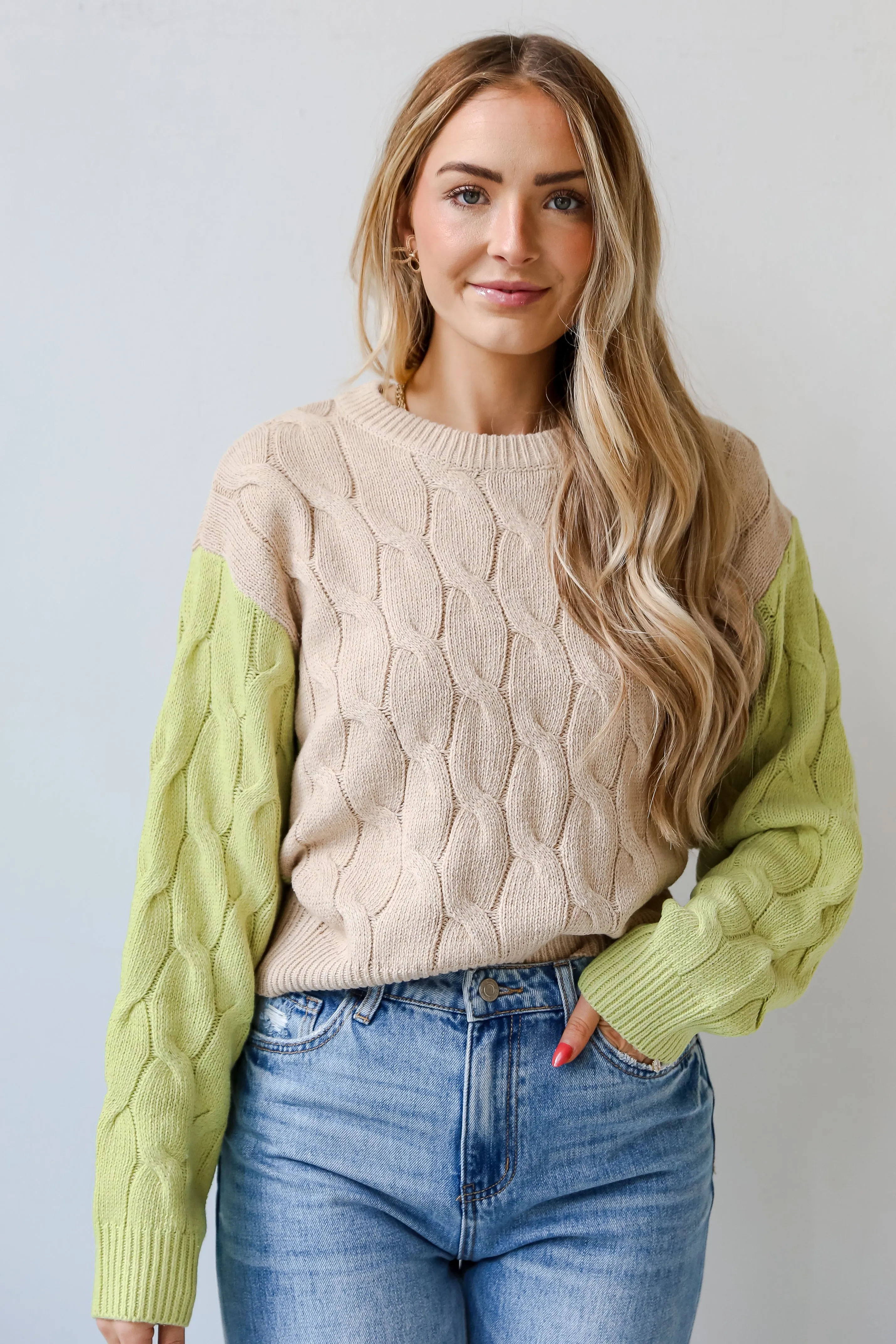 FINAL SALE - Adorable Season Color Block Cable Knit Sweater